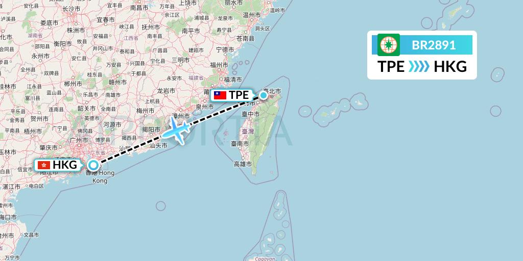 BR2891 EVA Air Flight Map: Taipei to Hong Kong