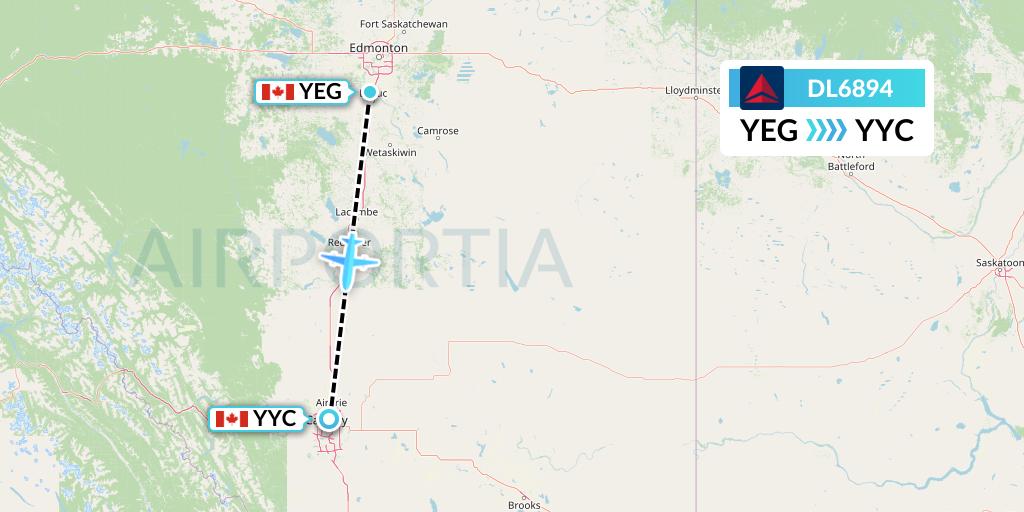 DL6894 Delta Air Lines Flight Map: Edmonton to Calgary