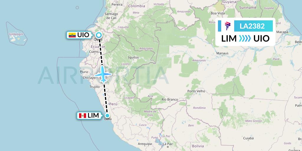 LA2382 LAN Airlines Flight Map: Lima to Quito