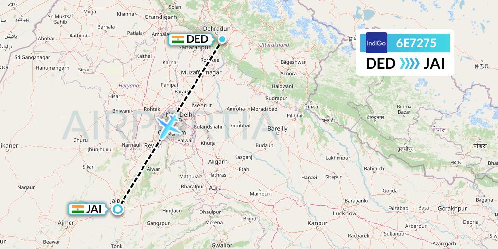 6E7275 IndiGo Airlines Flight Map: Dehradun to Jaipur