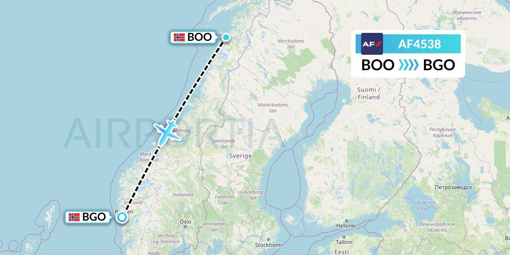 AF4538 Air France Flight Map: Bodo to Bergen