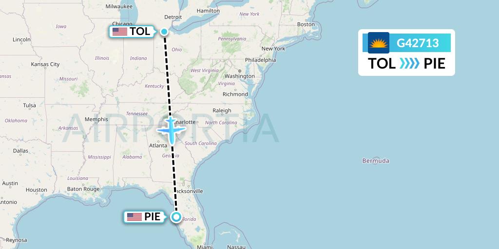 G42713 Allegiant Air Flight Map: Toledo to St. Petersburg
