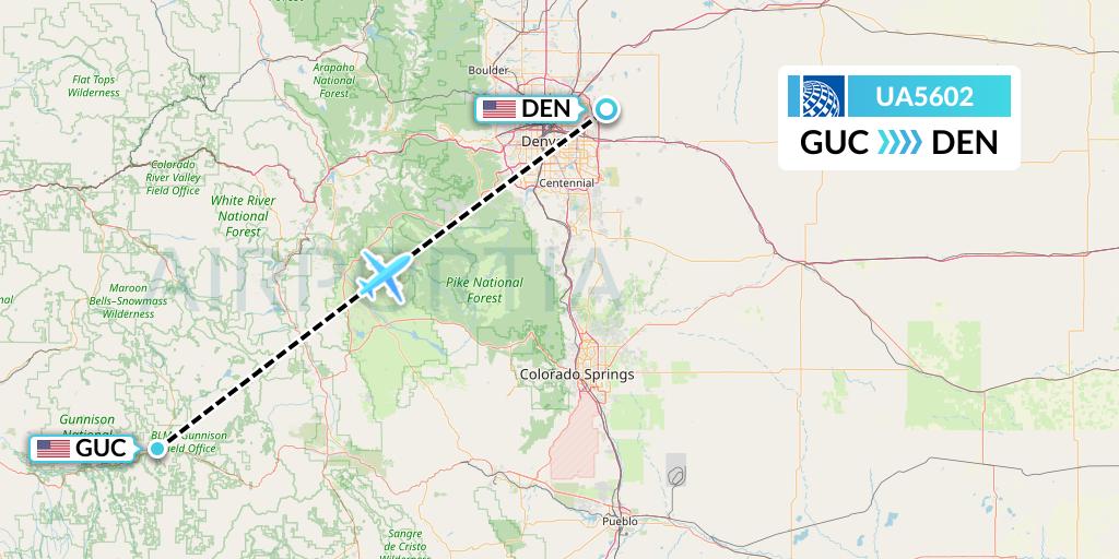 UA5602 United Airlines Flight Map: Gunnison to Denver
