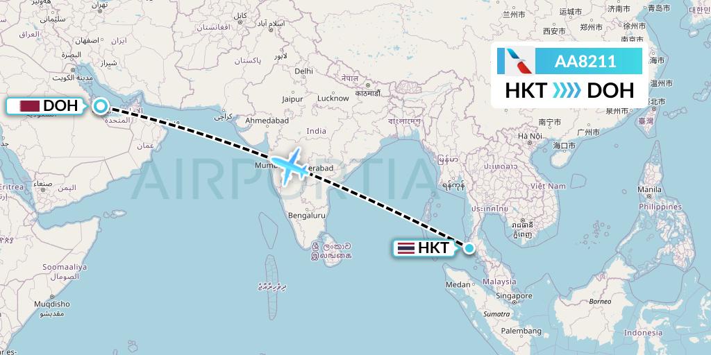 AA8211 American Airlines Flight Map: Phuket to Doha