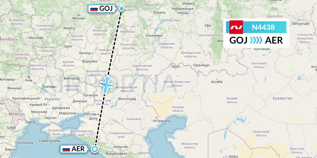 N4438 Nordwind Airlines Flight Map: Nizhny Novgorod to Sochi