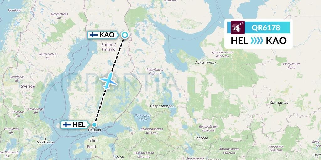 QR6178 Qatar Airways Flight Map: Helsinki to Kuusamo