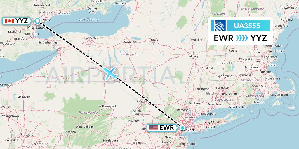 UA3555 United Airlines Flight Map: New York to Toronto