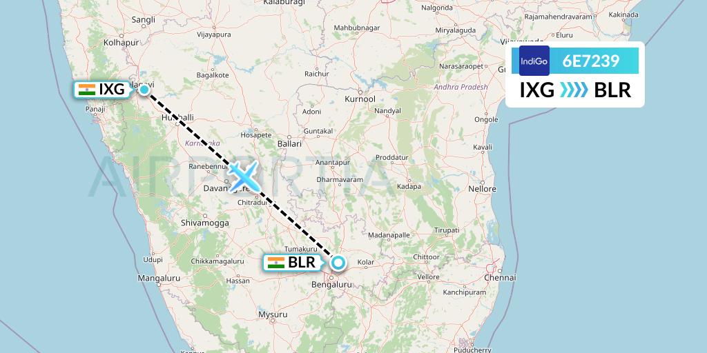 6E7239 IndiGo Airlines Flight Map: Belgaum to Bangalore