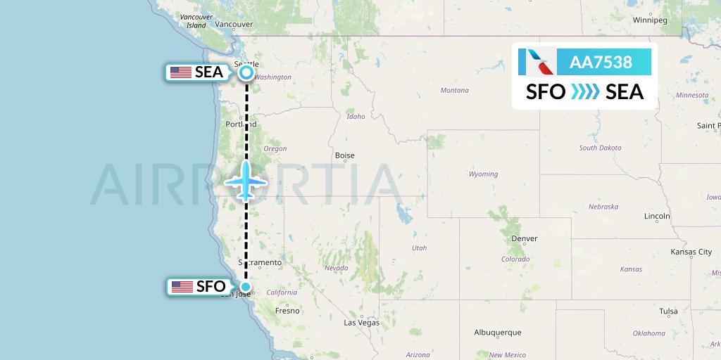 AA7538 American Airlines Flight Map: San Francisco to Seattle