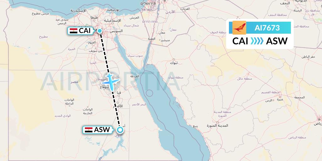 AI7673 Air India Flight Map: Cairo to Aswan