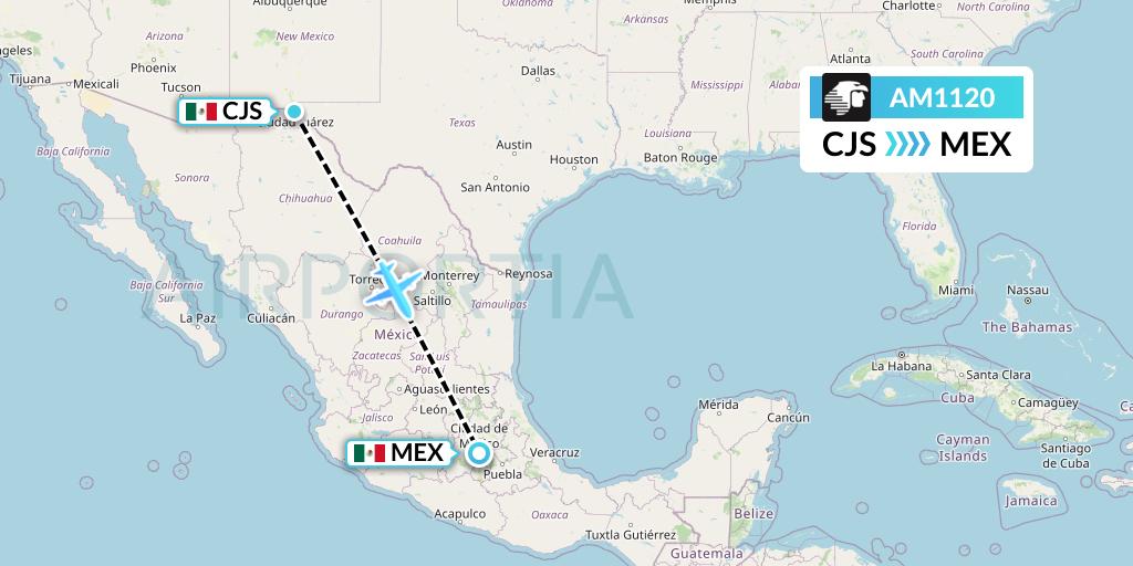 AM1120 Aeromexico Flight Map: Ciudad Juarez to Mexico City