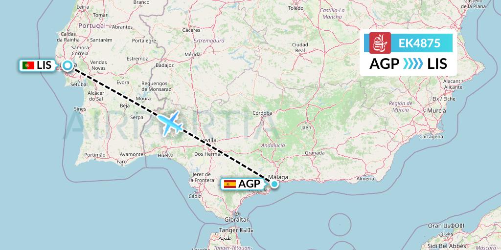 EK4875 Emirates Flight Map: Malaga to Lisbon