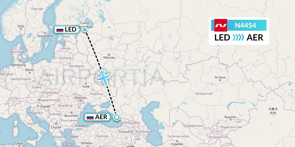N4454 Nordwind Airlines Flight Map: St. Petersburg to Sochi