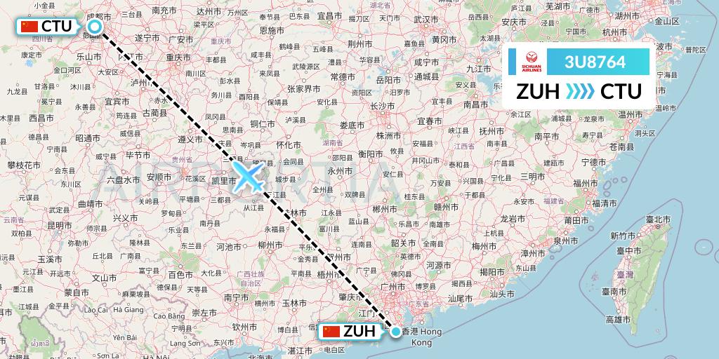 3U8764 Sichuan Airlines Flight Map: Zhuhai to Chengdu