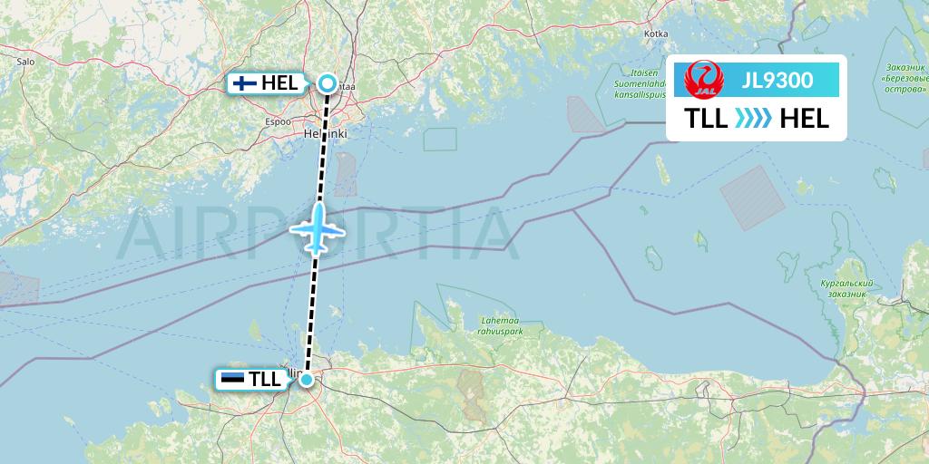 JL9300 Japan Airlines Flight Map: Tallinn to Helsinki