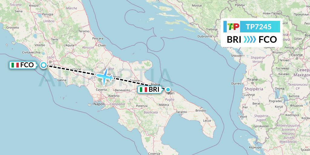 TP7245 TAP Portugal Flight Map: Bari to Rome
