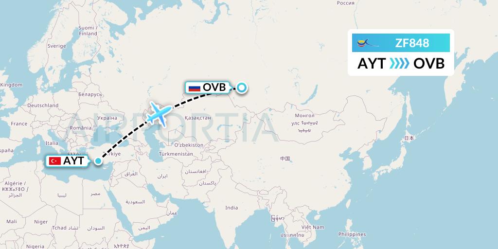 ZF848 Azur Air Flight Map: Antalya to Novosibirsk