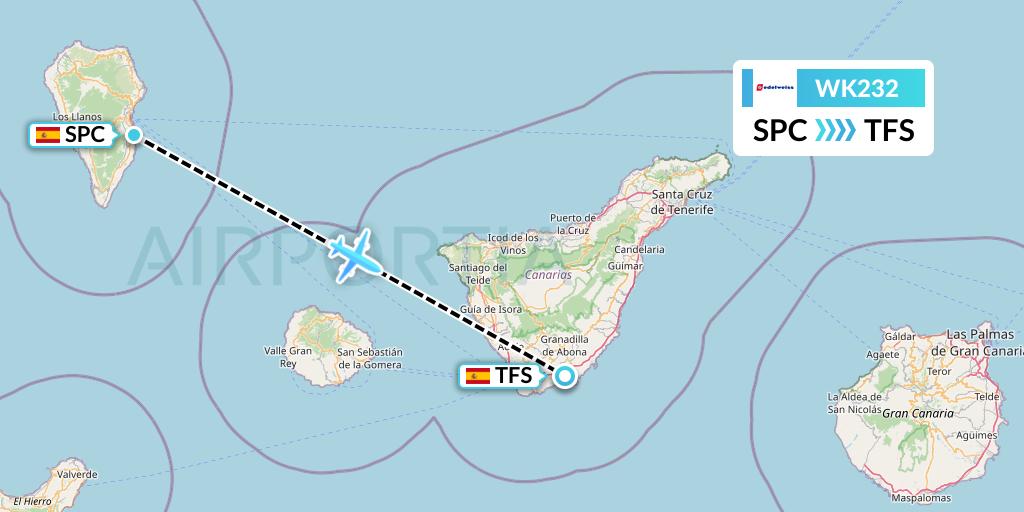 WK232 Edelweiss Air Flight Map: La Palma to Tenerife