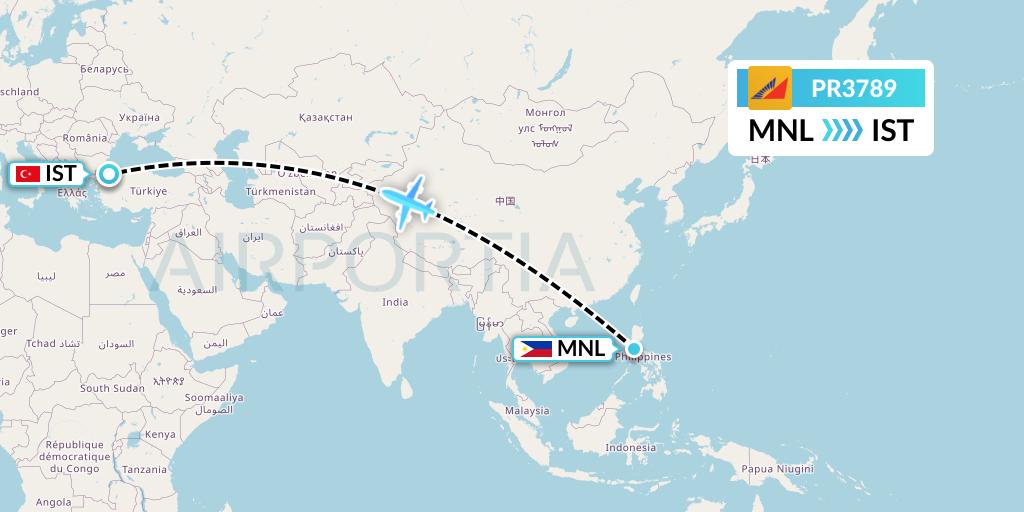PR3789 Philippine Airlines Flight Map: Manila to Istanbul