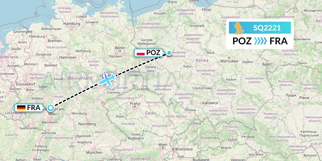 SQ2221 Singapore Airlines Flight Map: Poznan to Frankfurt