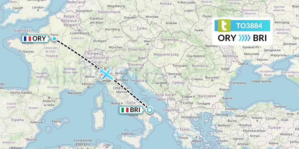 TO3884 Transavia France Flight Map: Paris to Bari