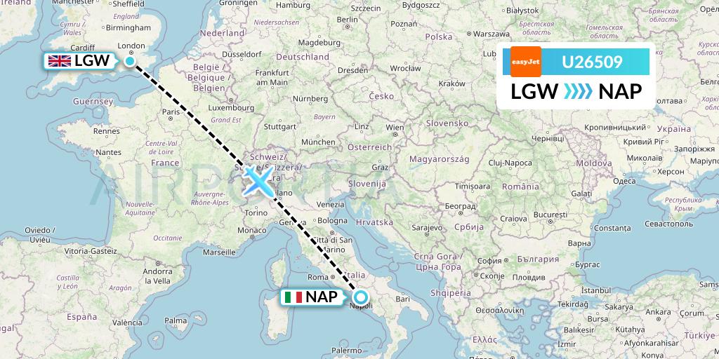 U26509 EasyJet Flight Map: London to Naples