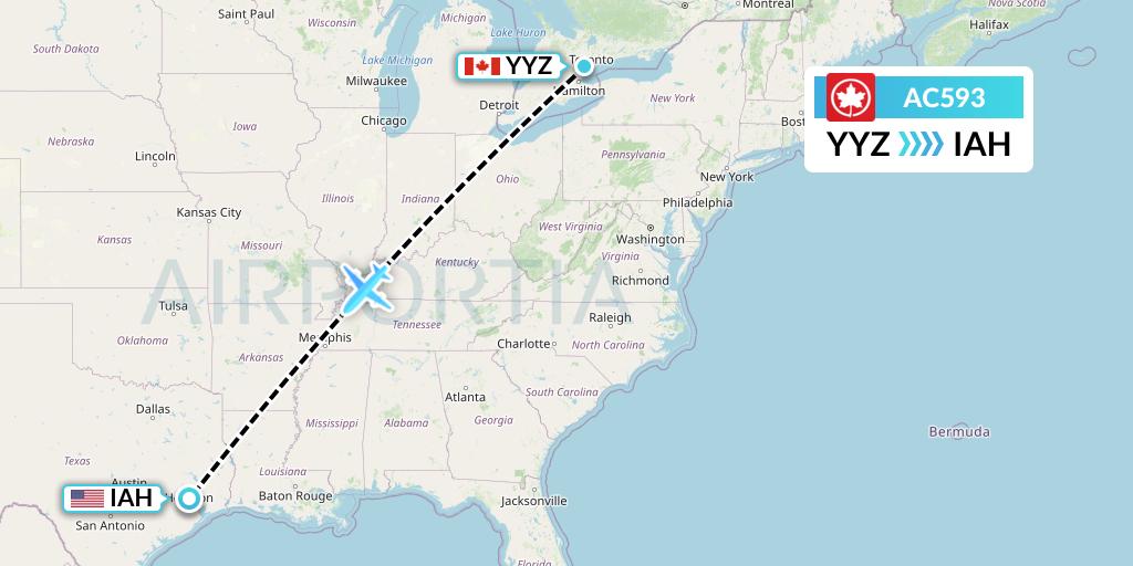 AC593 Air Canada Flight Map: Toronto to Houston