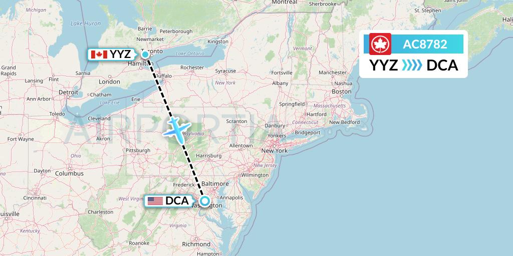 AC8782 Air Canada Flight Map: Toronto to Washington