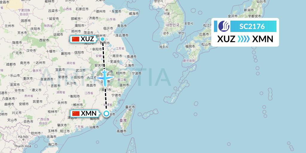 SC2176 Shandong Airlines Flight Map: Xuzhou to Xiamen
