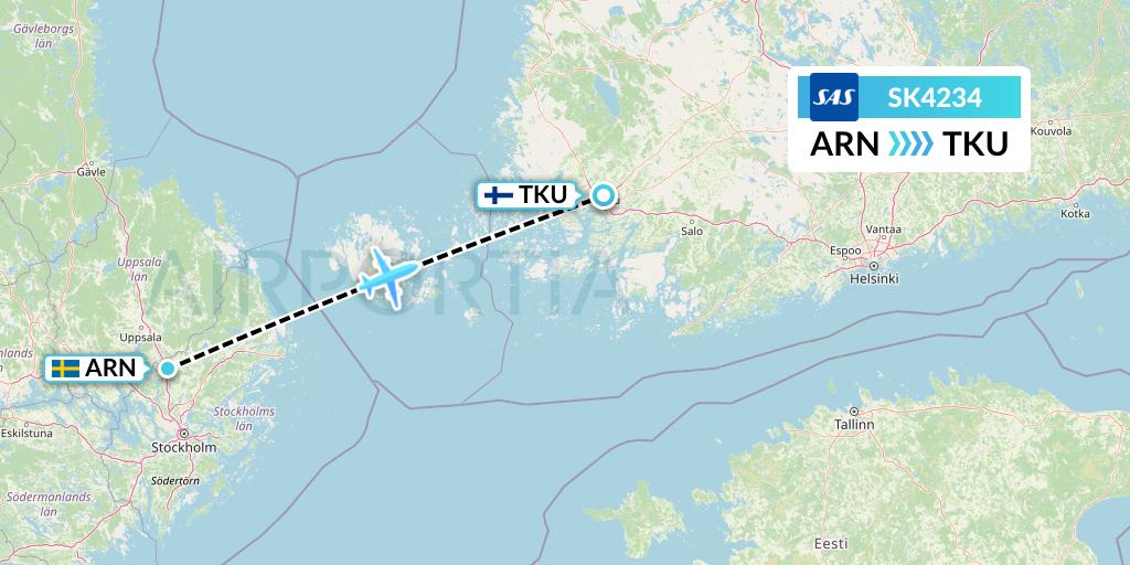 SK4234 SAS Flight Map: Stockholm to Turku