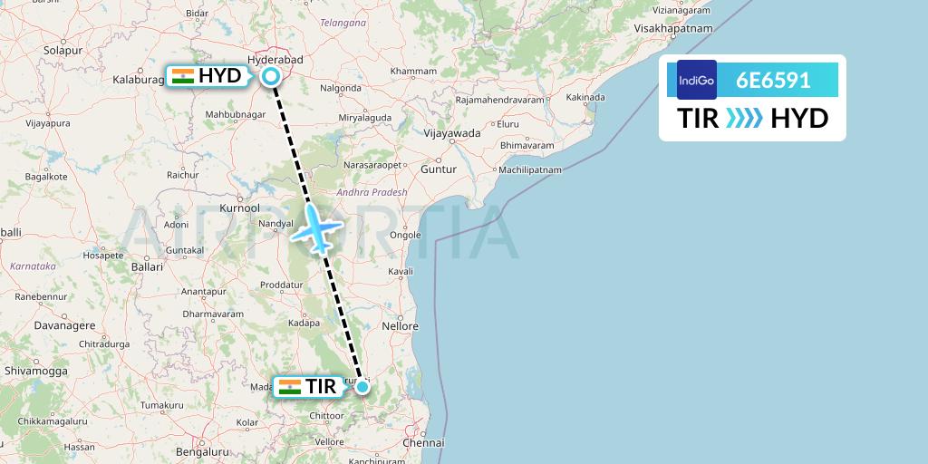 6E6591 IndiGo Airlines Flight Map: Tirupati to Hyderabad