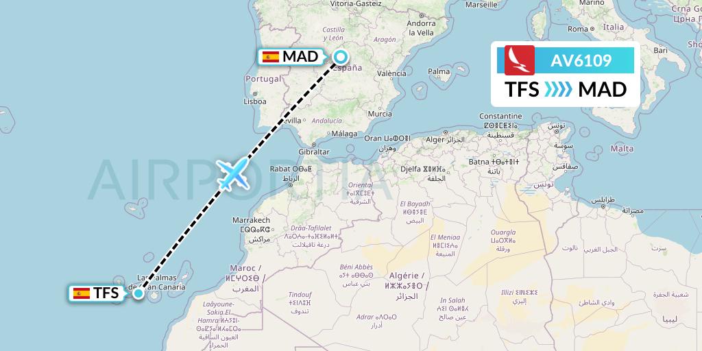 AV6109 Avianca Flight Map: Tenerife to Madrid
