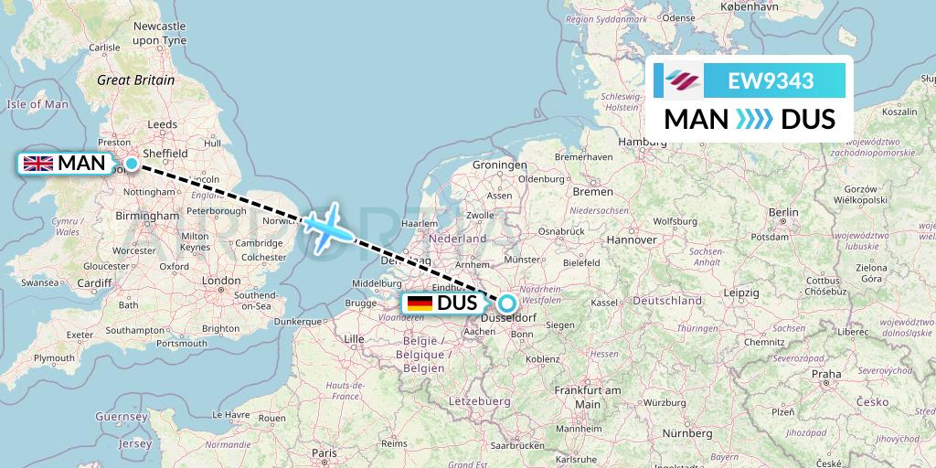 EW9343 Eurowings Flight Map: Manchester to Dusseldorf