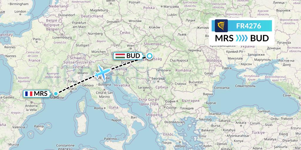 FR4276 Ryanair Flight Map: Marseille to Budapest