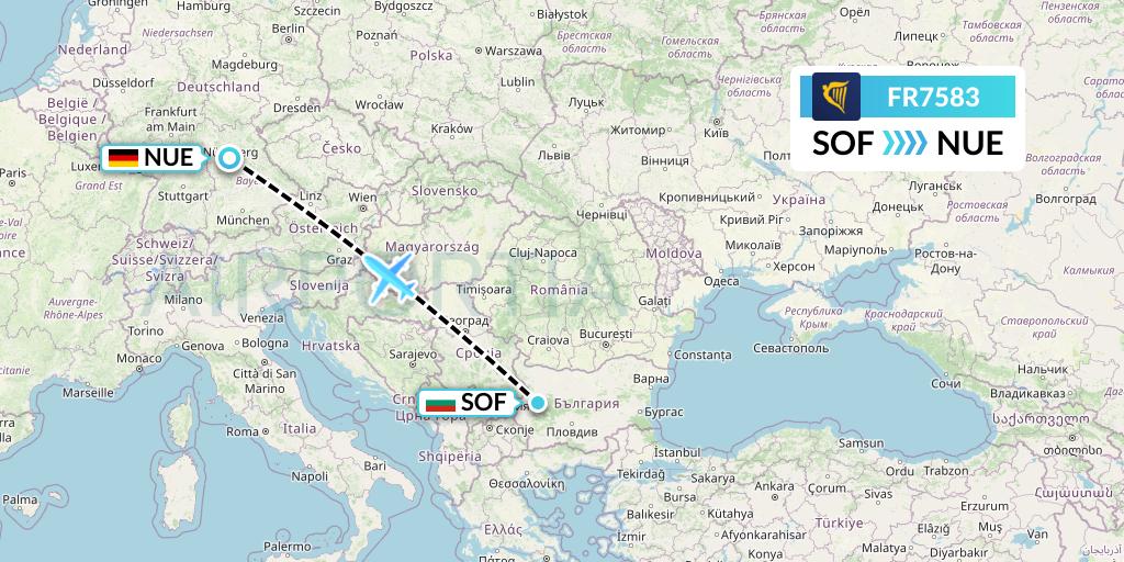 FR7583 Ryanair Flight Map: Sofia to Nurnberg