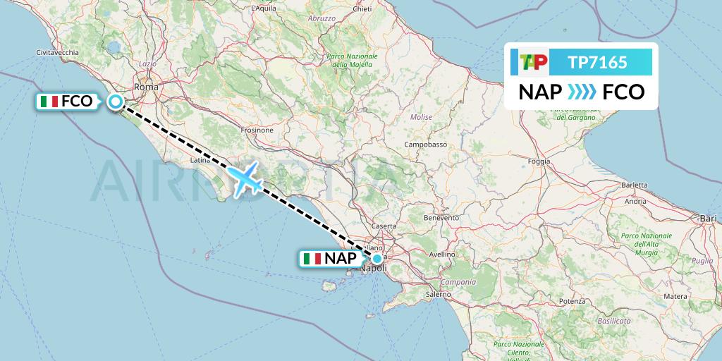 TP7165 TAP Portugal Flight Map: Naples to Rome