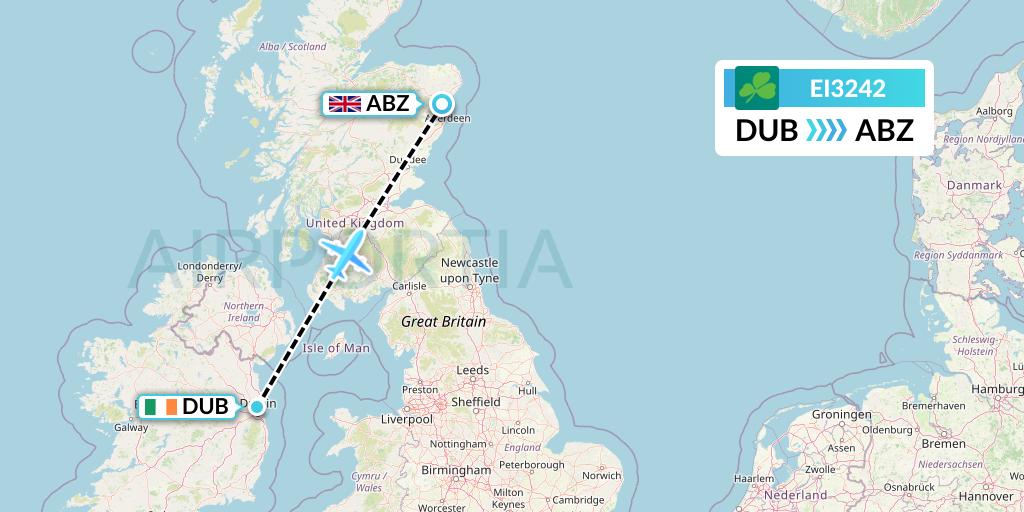 EI3242 Aer Lingus Flight Map: Dublin to Aberdeen