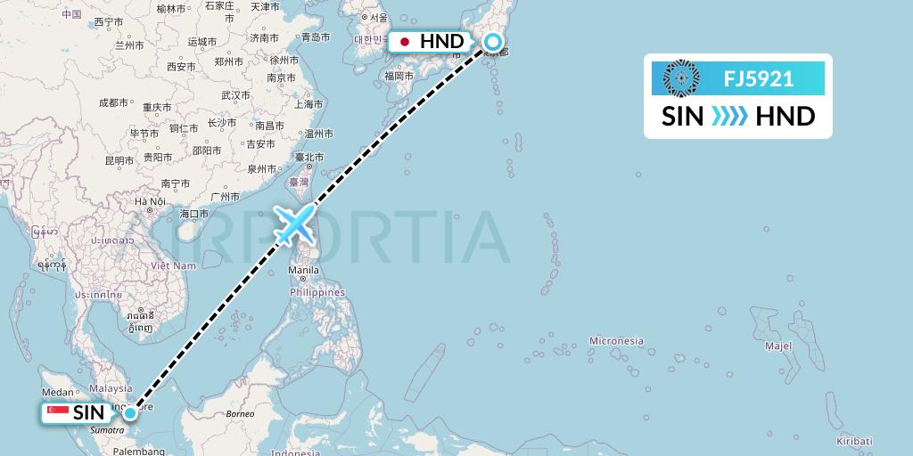 FJ5921 Fiji Airways Flight Map: Singapore to Tokyo