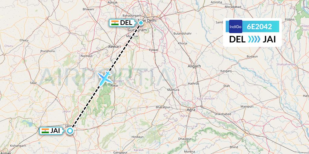 6E2042 IndiGo Airlines Flight Map: Delhi to Jaipur