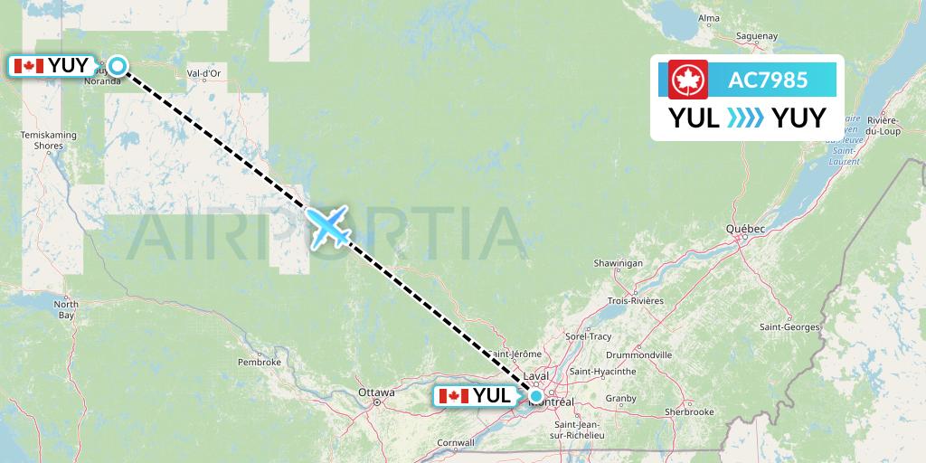 AC7985 Air Canada Flight Map: Montreal to Rouyn