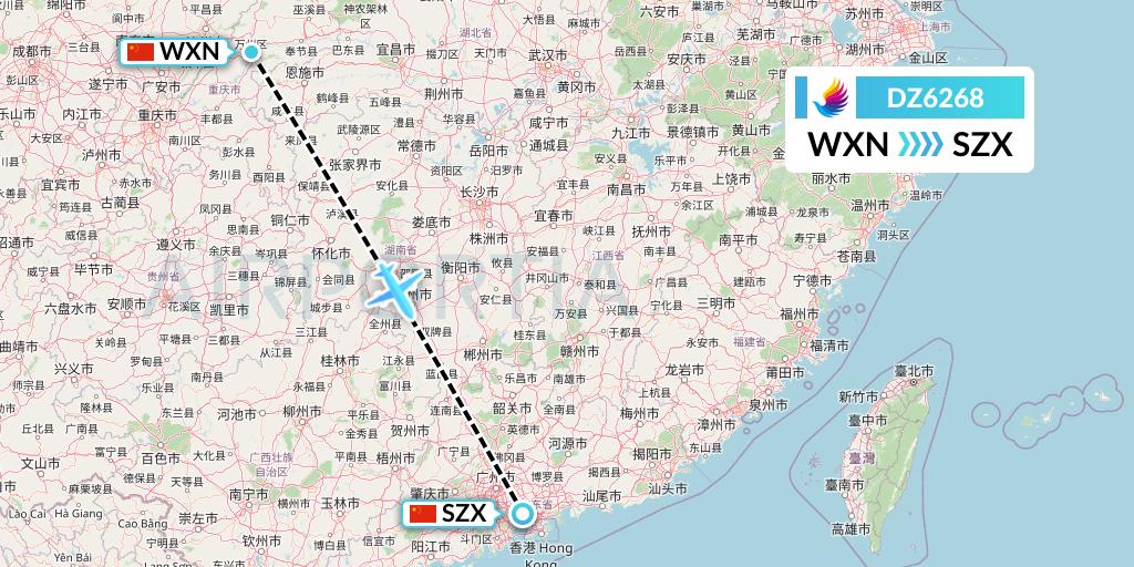 DZ6268 Donghai Airlines Flight Map: Wanzhou to Shenzhen