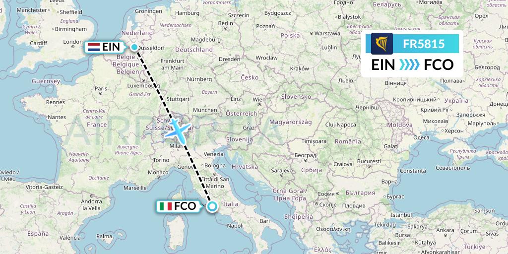 FR5815 Ryanair Flight Map: Eindhoven to Rome