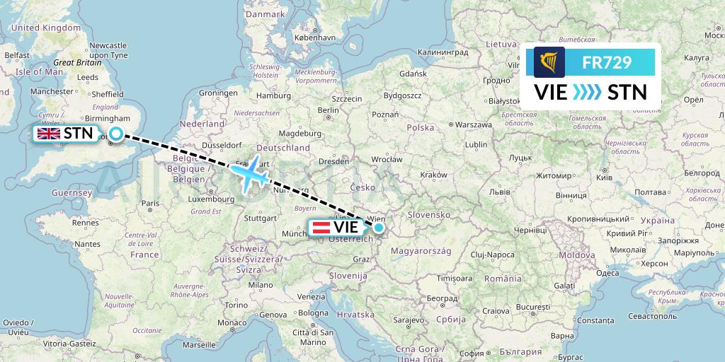 FR729 Ryanair Flight Map: Vienna to London