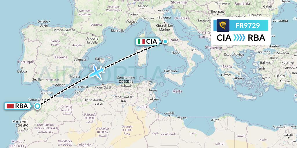 FR9729 Ryanair Flight Map: Rome to Rabat