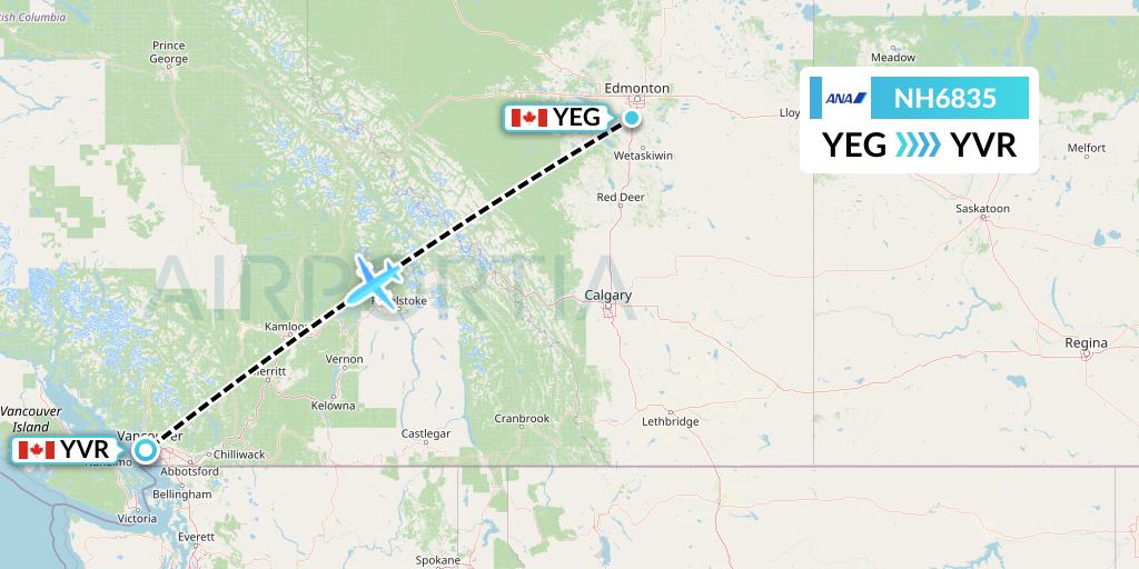 NH6835 All Nippon Airways Flight Map: Edmonton to Vancouver