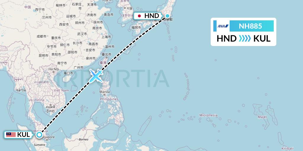 NH885 All Nippon Airways Flight Map: Tokyo to Kuala Lumpur
