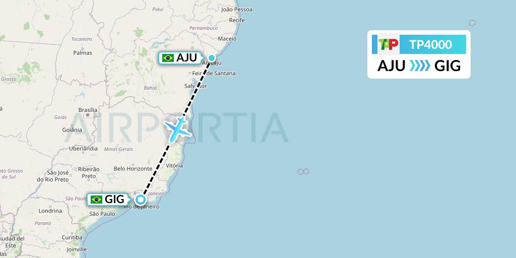 TP4000 TAP Portugal Flight Map: Aracaju to Rio de Janeiro
