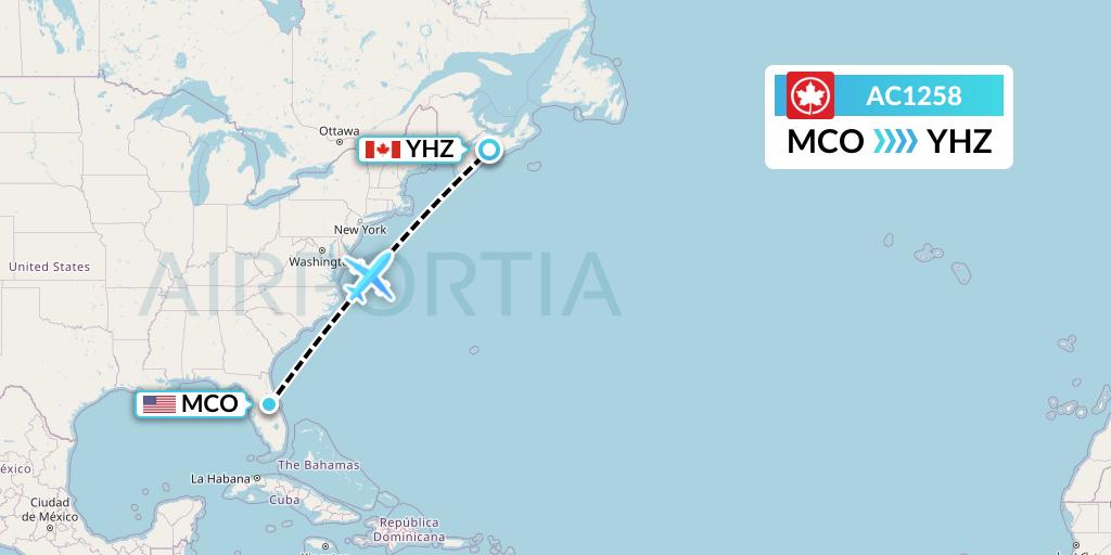 AC1258 Air Canada Flight Map: Orlando to Halifax