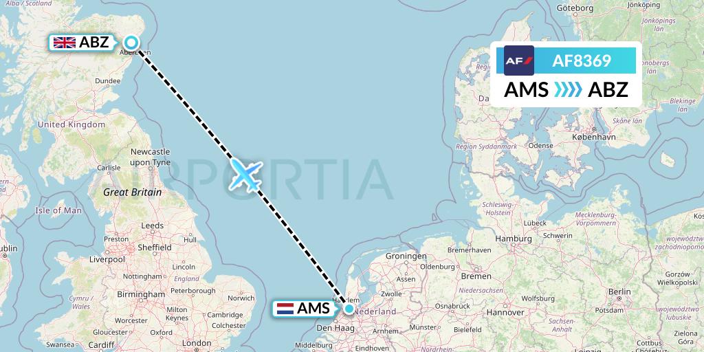AF8369 Air France Flight Map: Amsterdam to Aberdeen