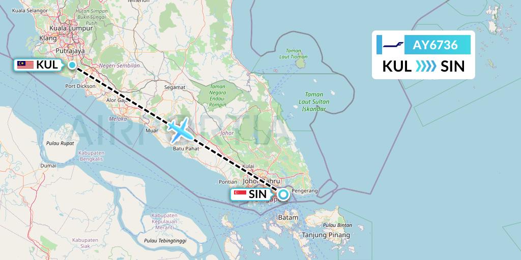 AY6736 Finnair Flight Map: Kuala Lumpur to Singapore